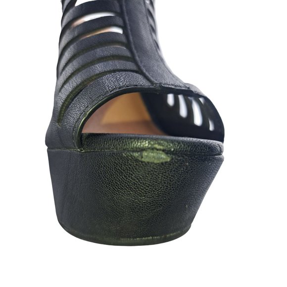 Speed Limit 98 Womens Black Peep Toe Caged Platform Chunky Heel Sandal Shoes 6.5 - Picture 3 of 11